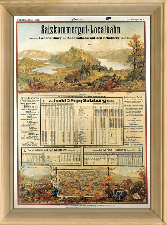 Fahrplan der Salzkammergut-Localbahn 1893 im Rahmen